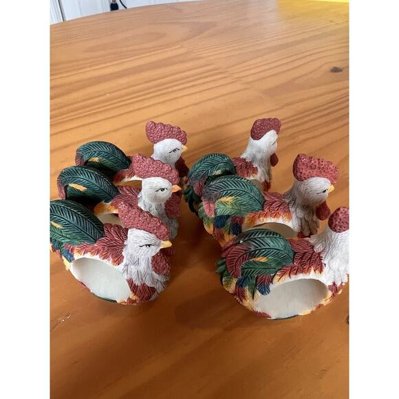 Vintage Resin Chicken Rooster Napkin Ring Holders Set Of 6 - Picture 4 of 6